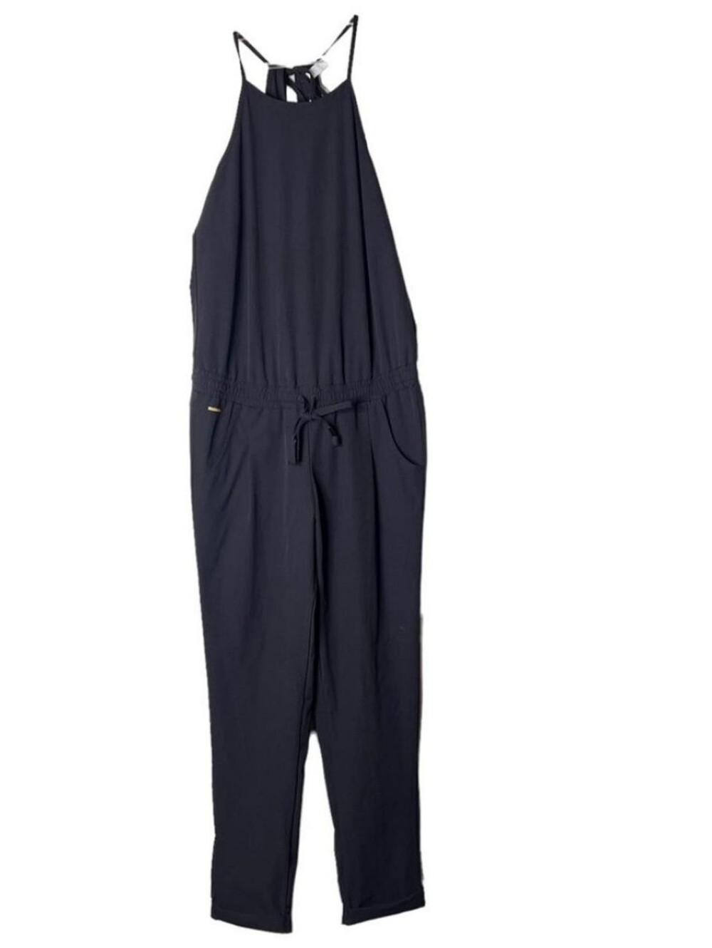 Lolë Siobhan Jumpsuit Black Halter Neck Drawstring Waist One Piece  Size M